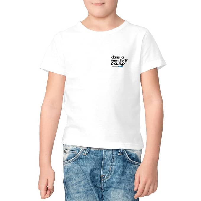 T-shirt garçon "dans la famille Ours, le fils" - blanc - coton conversion bio