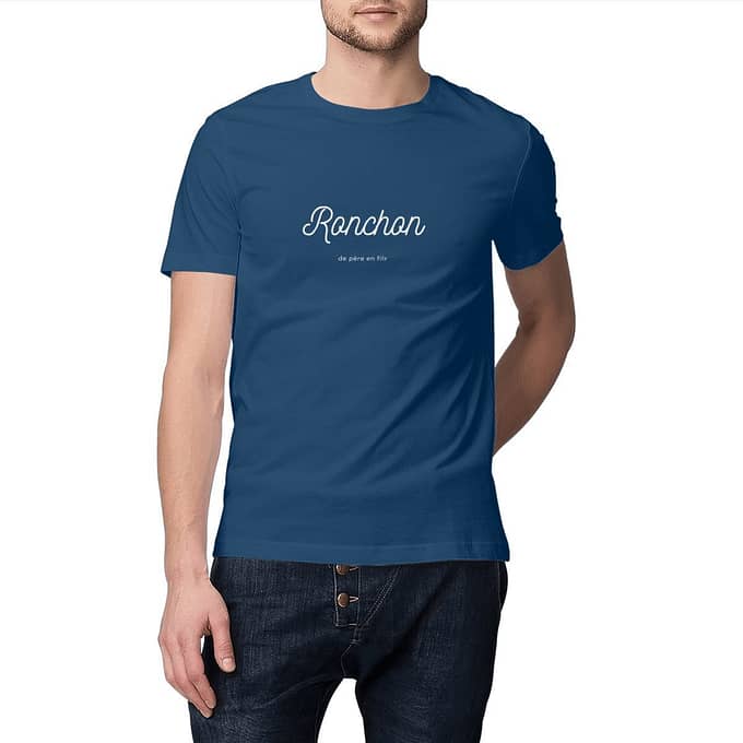 T-shirt père et fils à message "Ronchon de père en fils" - Coton Bio bleu