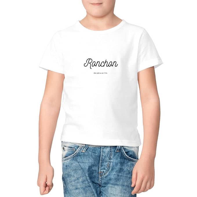 T-shirt garçon père et fils à message "Ronchon de père en fils" coton bio