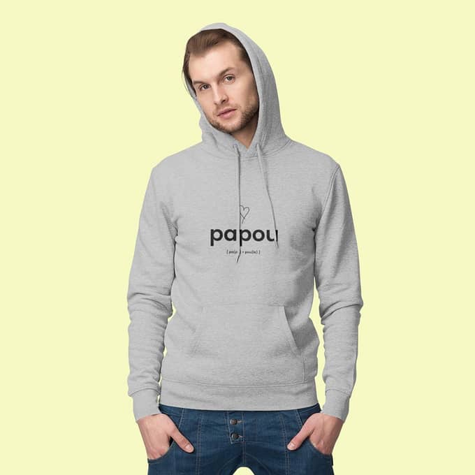 hoodie personnalisé papa poule papou gris chiné coton bio